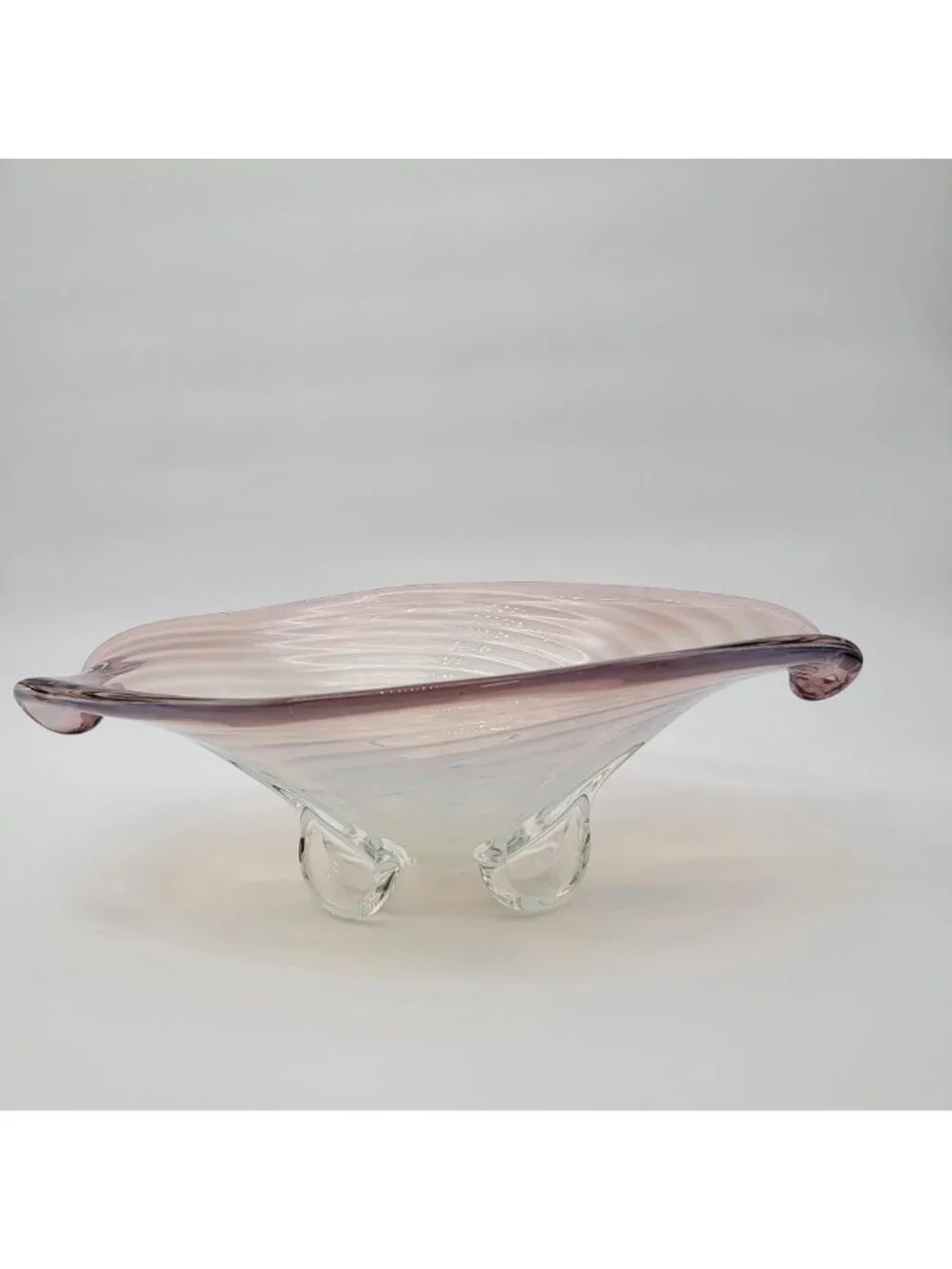 Large Cenedese Murano Glass Footed Console Bowl Pink Sommerso Swirl